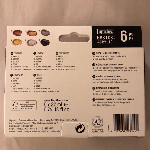 LIQUITEX BASICS ACRYLIC 6 Pc Metallics & Iridescents Paints - Picture 4 of 9